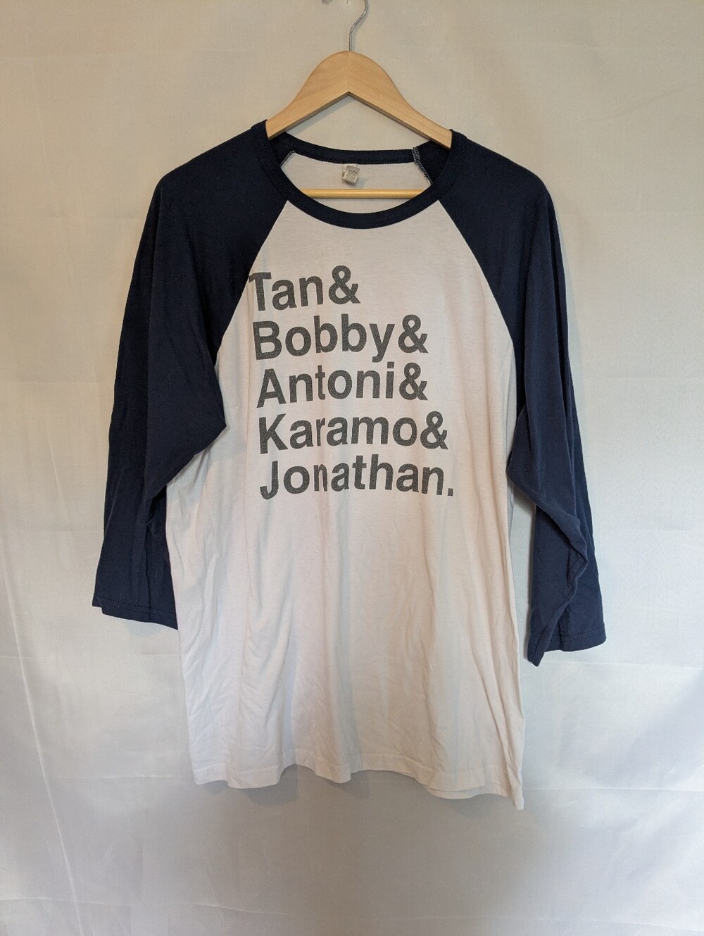 Queer Eye OG Cast Names Spellout Graphic Baseball Tee Navy White 2XL